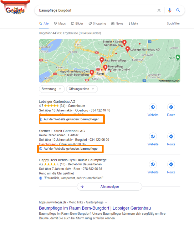 Lokales Google Suchergebnis für Baumpflege Burgdorf
