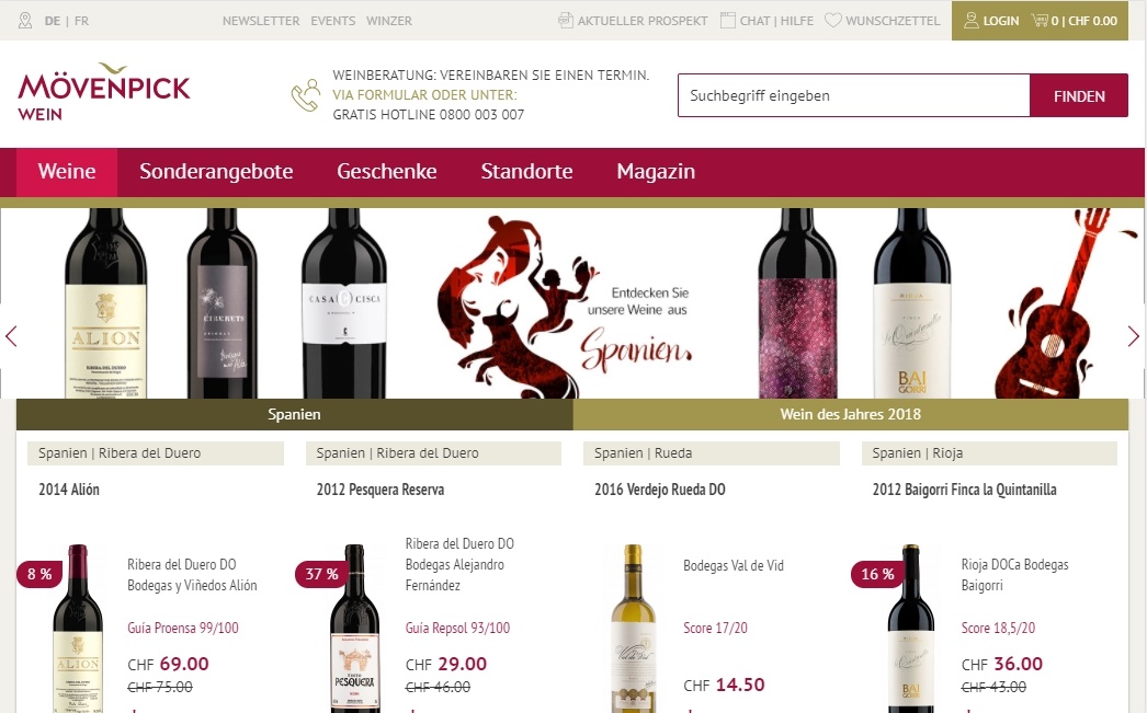 Website Mövenpick-Wein