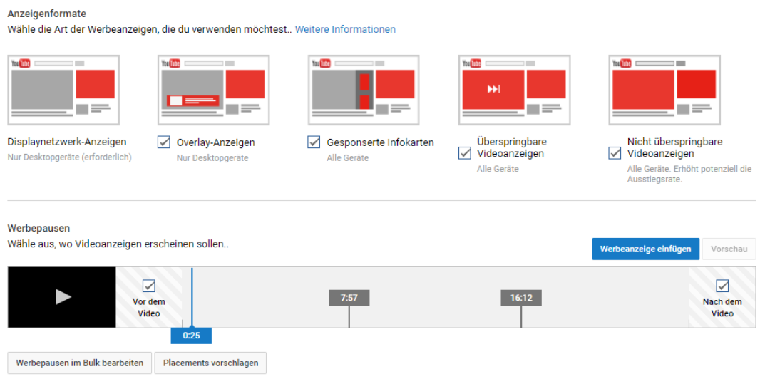 YouTube Werbung Anzeigeformate