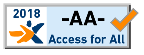 hellblaues Zertifikat für barrierefreie Websites mit AA-Konformitätsstufe der Stiftung Access for All