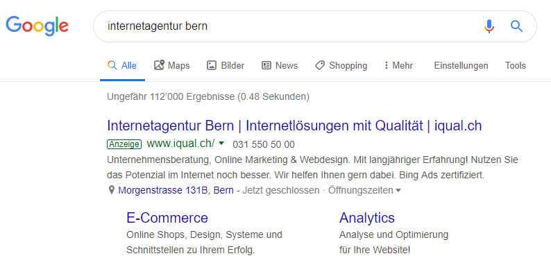 Google Ads Beispiel iqual Anzeige