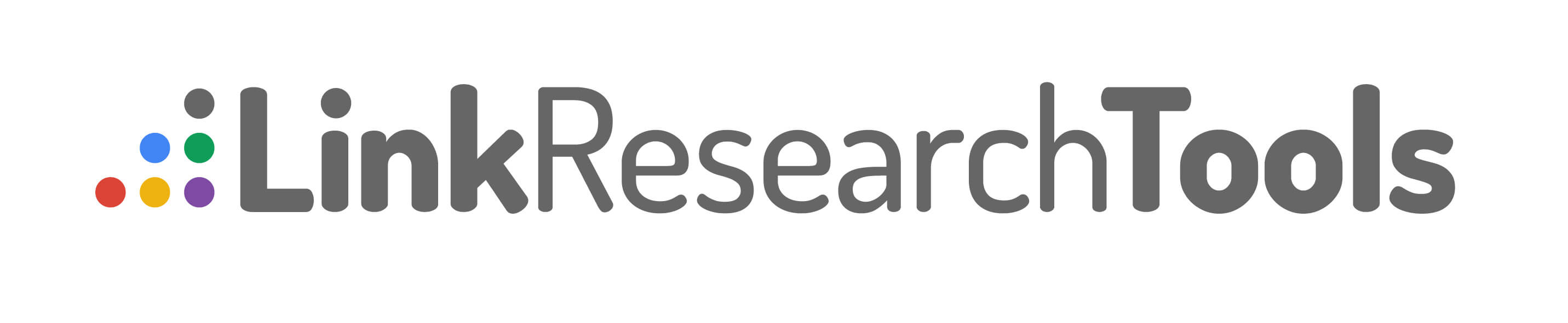 Logo der Link Research Tools, Dreieck mit farbigen Punkten und grauer Schriftzug