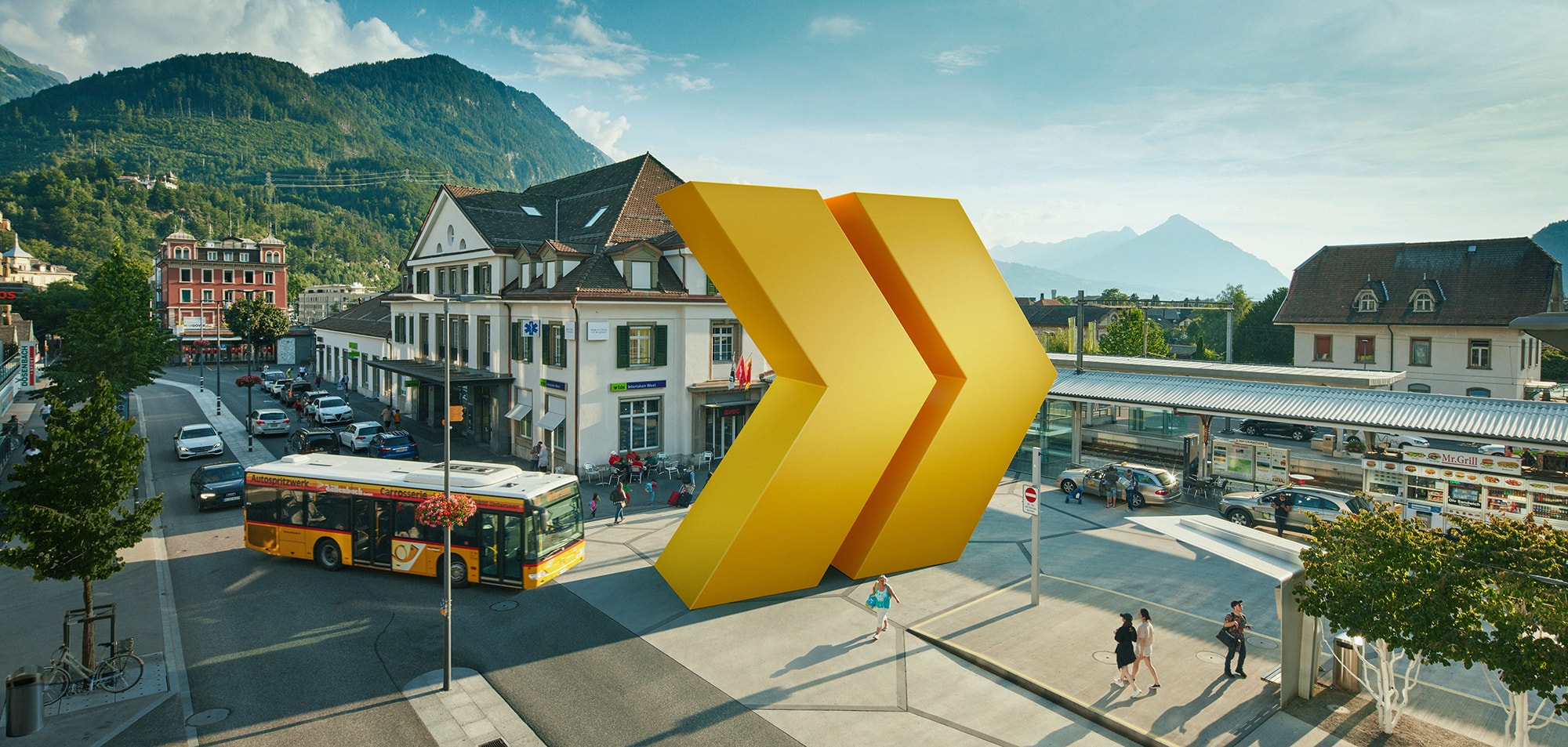 Libro-Logo vor Bahnhof Interlaken