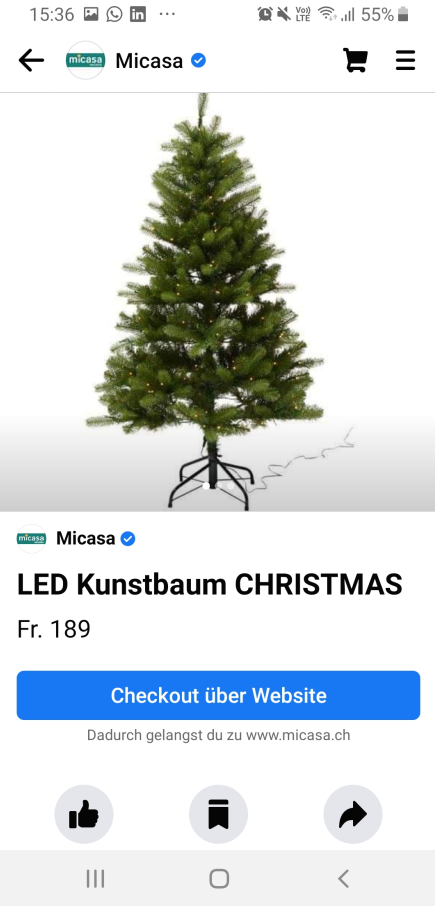 Shopping Anzeige für Weihnachtsbaum auf Facebook