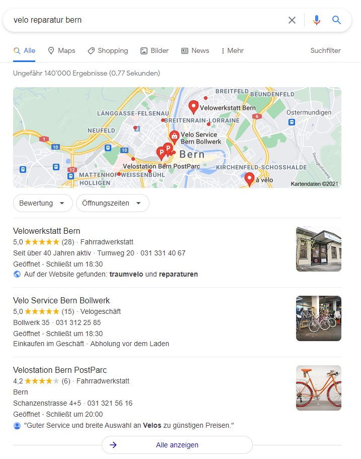 Google-Suchergebnis für Suche nach Velo Reparatur Bern
