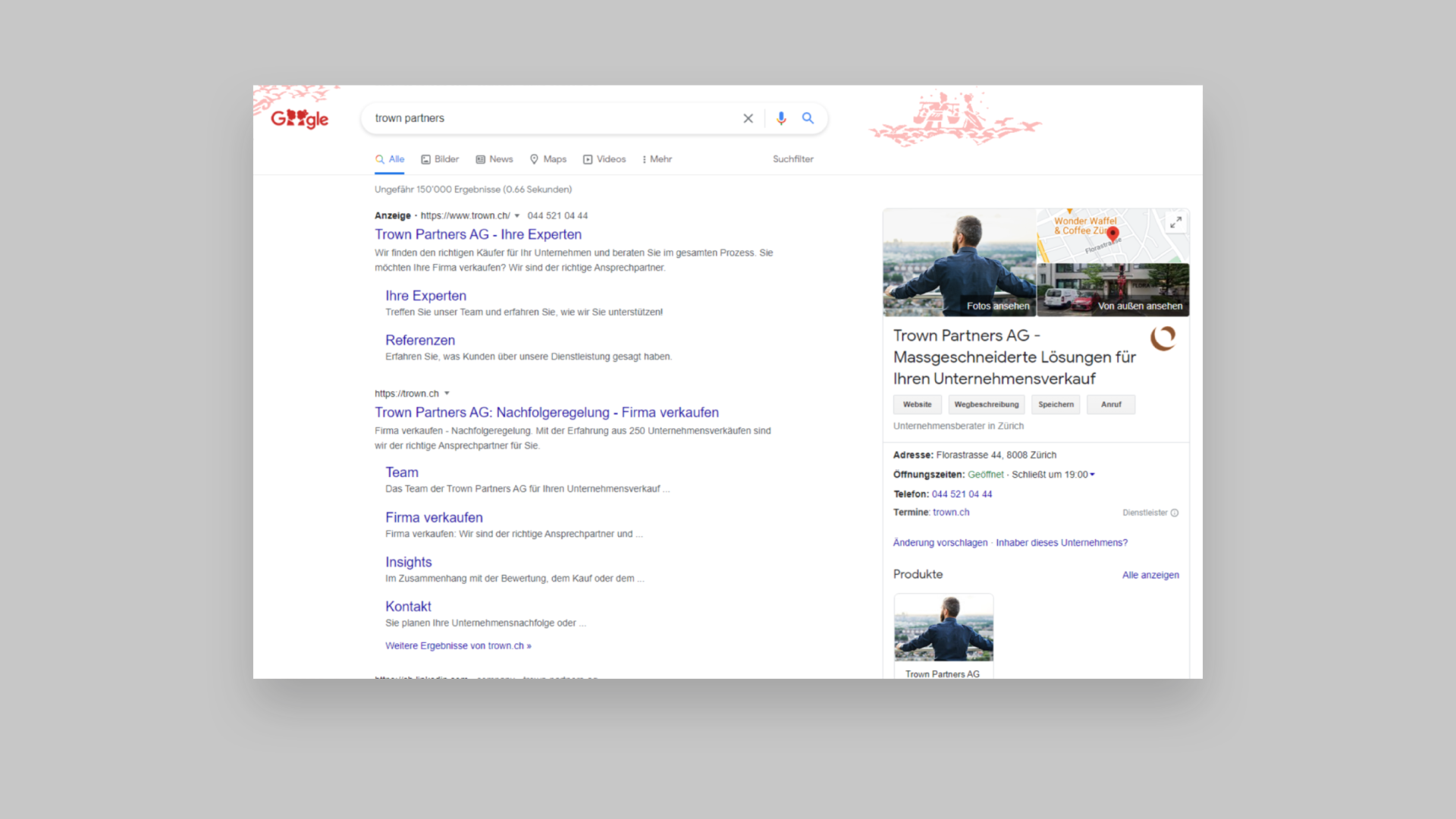 Google Suchergebnis von Trown Partners AG