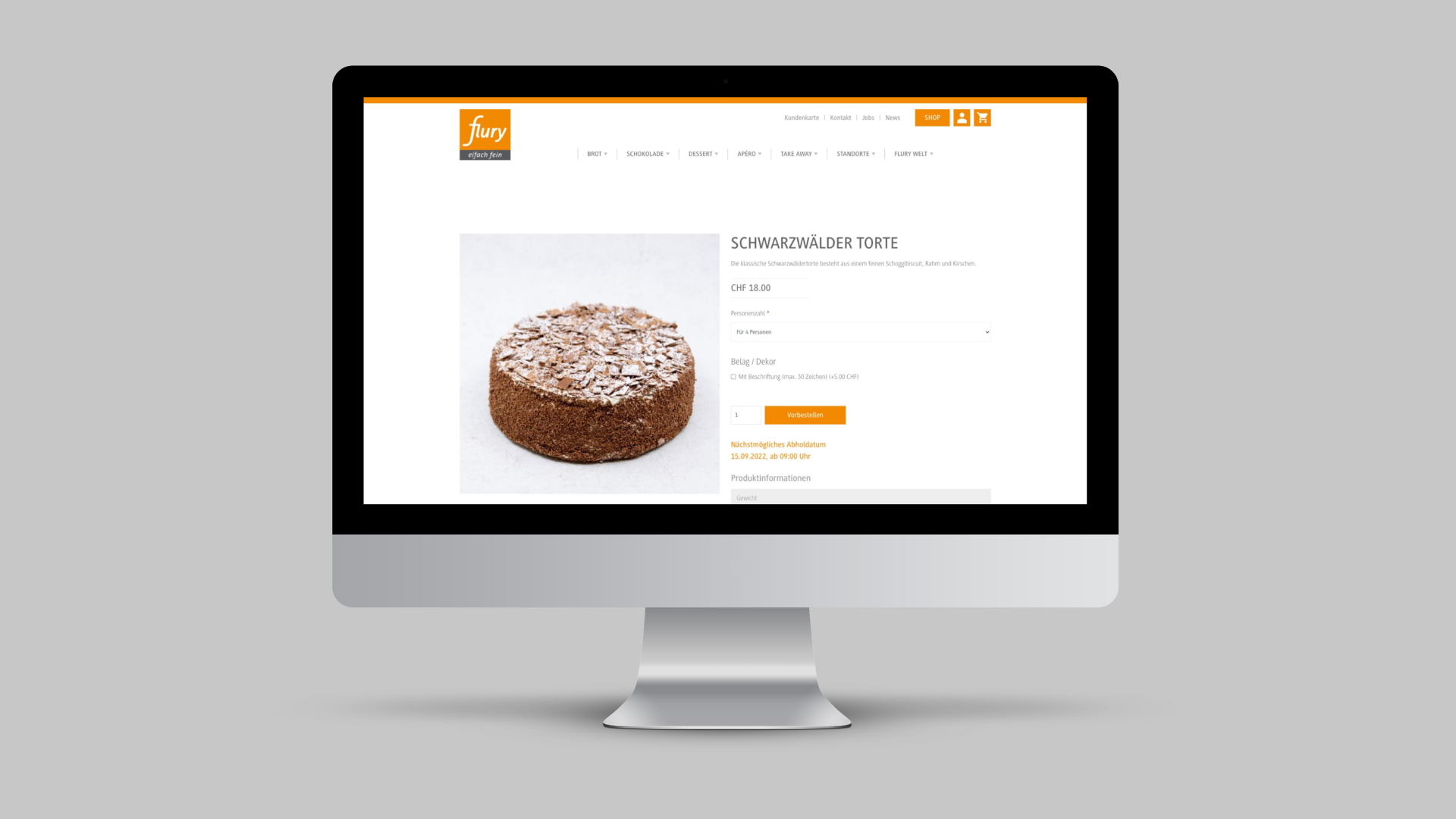 Produktdetailansicht im Onlineshop der Flury Bäckerei
