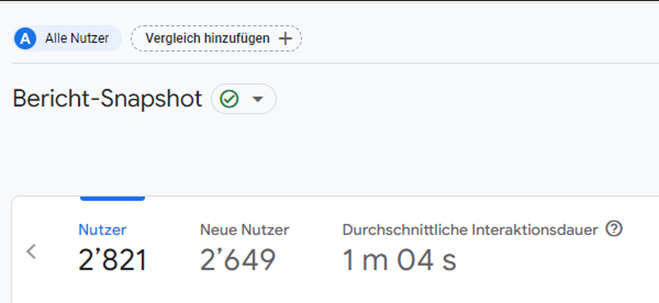 In GA4 Berichten kann man mit Klick auf «Vergleich hinzufügen» eine Teilmenge mit den Gesamtdaten vergleichen