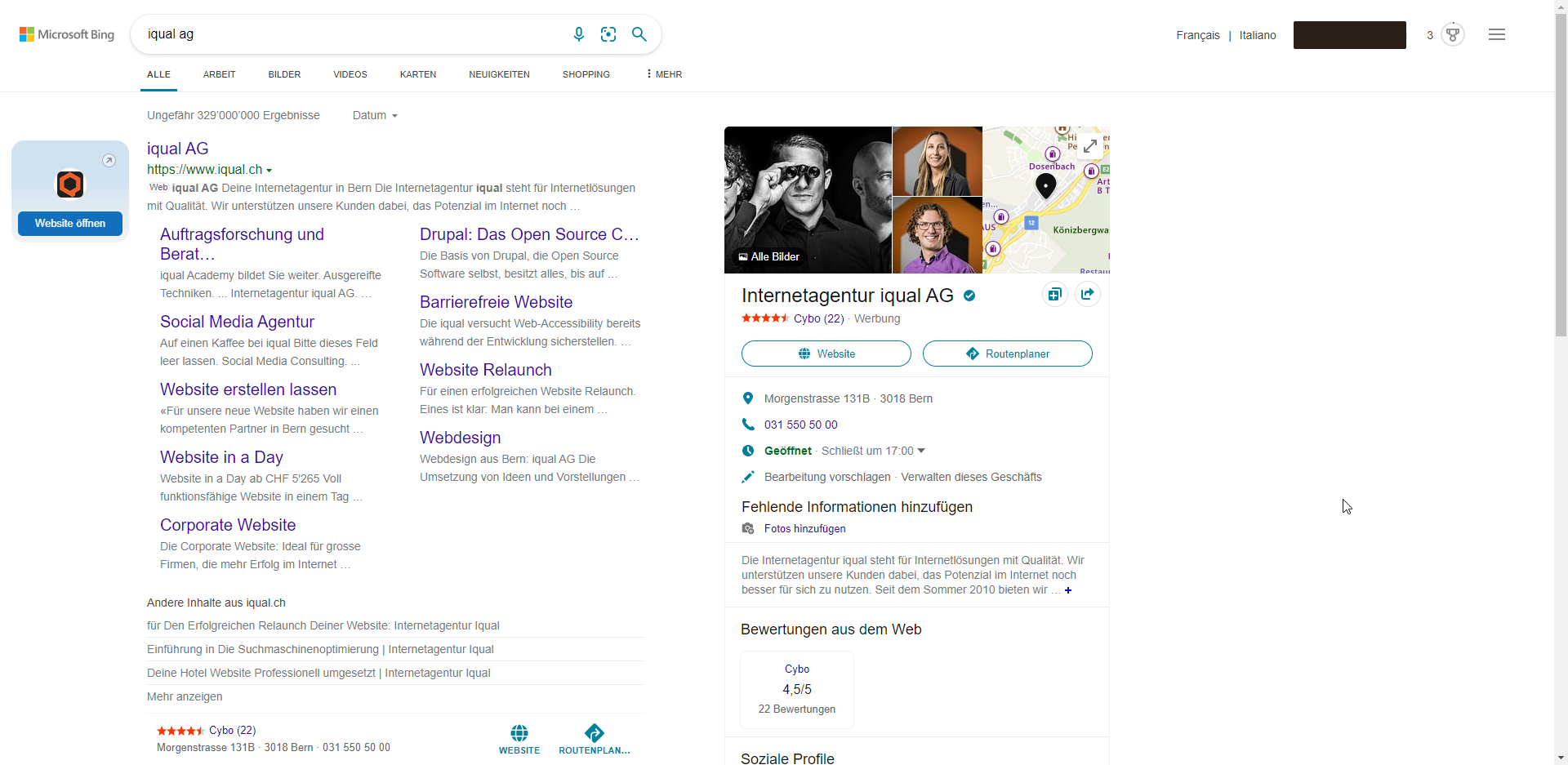 Suchresultat von iqual AG auf Microsoft Advertising