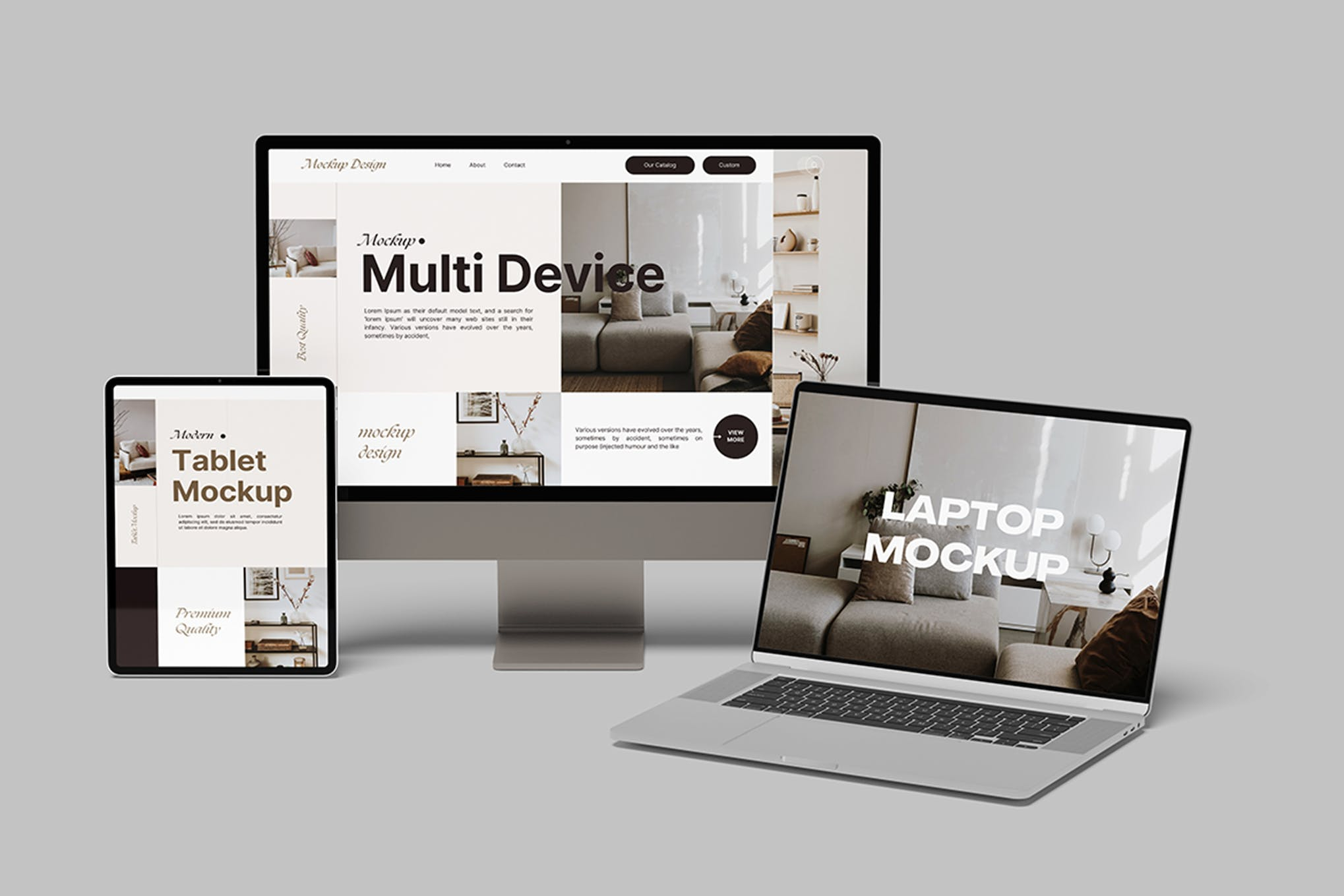 Mockups von Laptop, Desktop und Tablet
