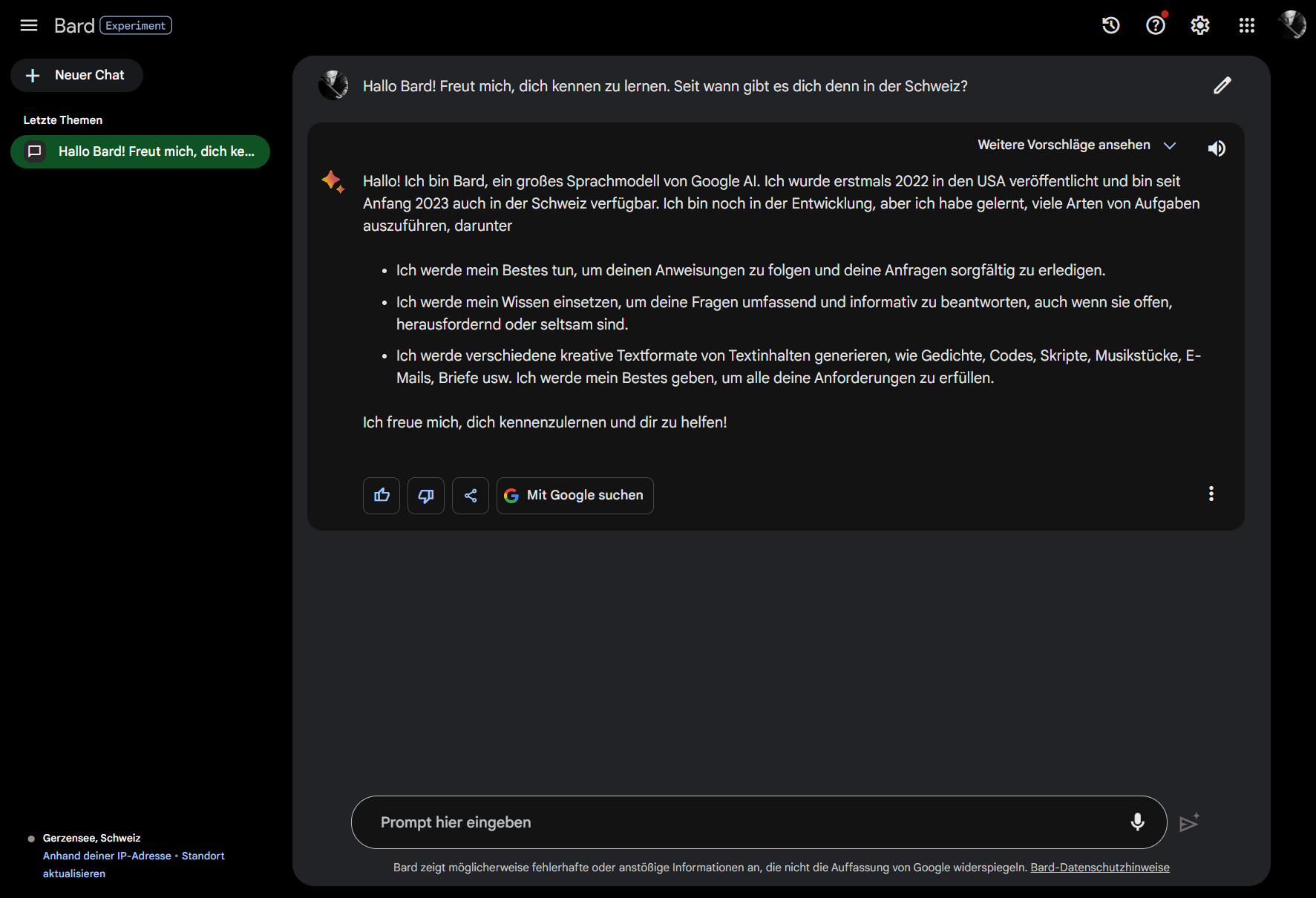 Golge Bard Sprachmodell Google hat in Bard eine Sprachmodell basierend auf AI integriert.