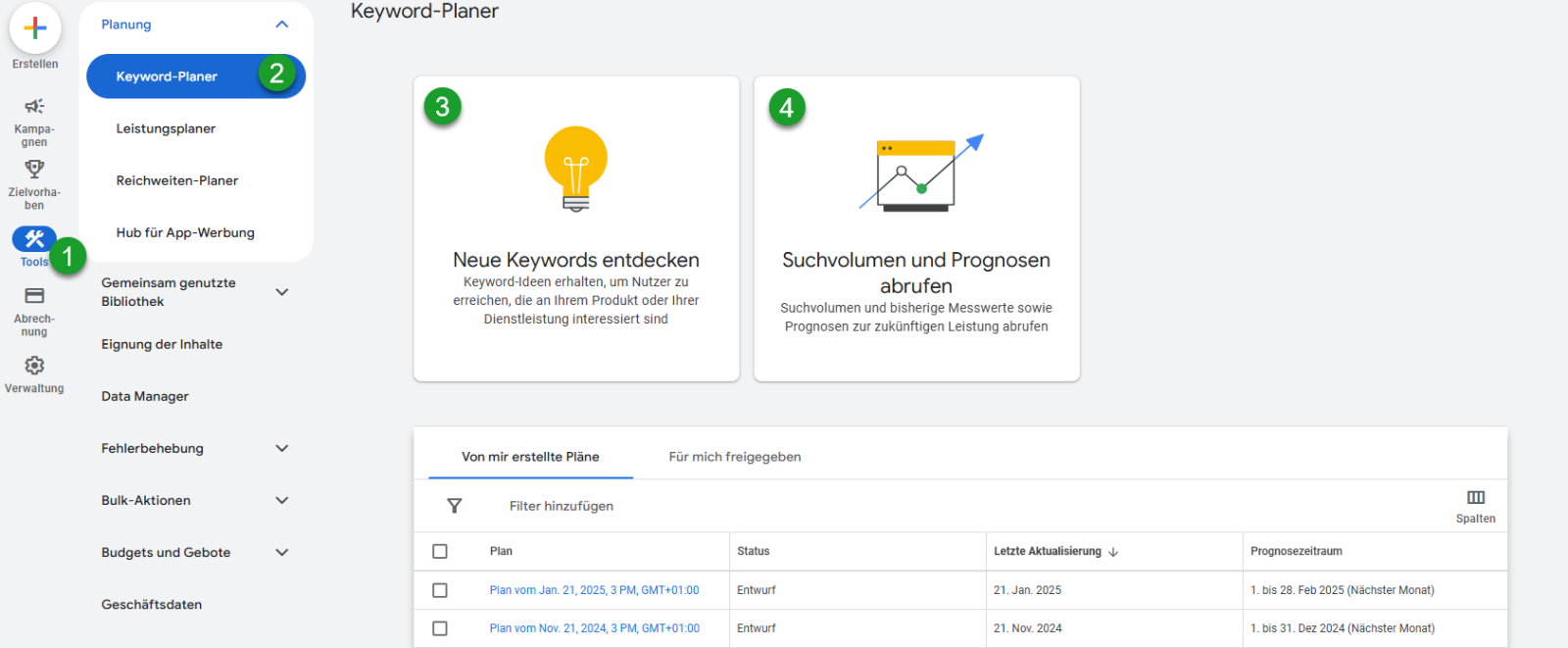 Screenshot des Google Keyword Planner Screenshot des Google Keyword Planner