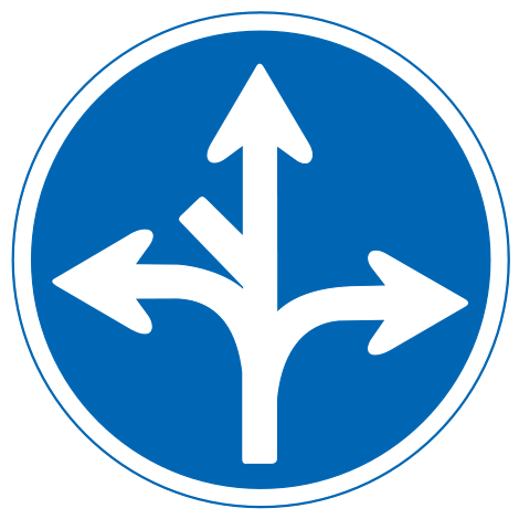 Wegweiser mit vier Gabelungen