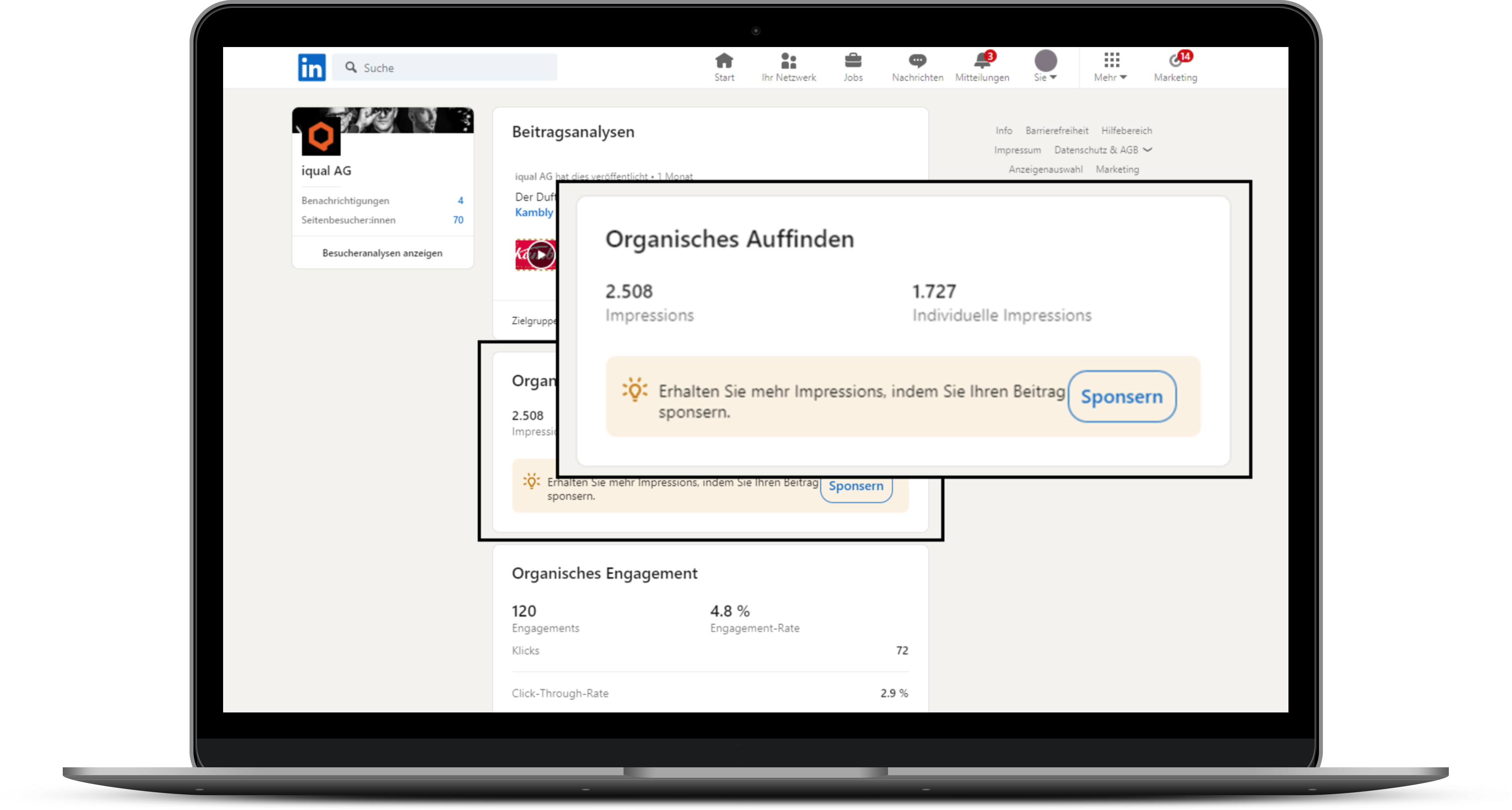 Auswertung eines LinkedIn Posts mit den ausgewiesenen Impressionen und individuellen Impressionen Auswertung eines LinkedIn Posts mit den ausgewiesenen Impressionen und individuellen Impressionen