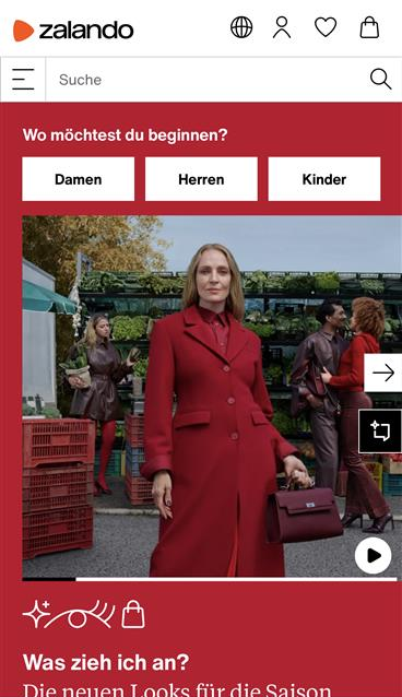 Screenshoot der Zalando Website eines responsive Designs von einem Moile Gerät