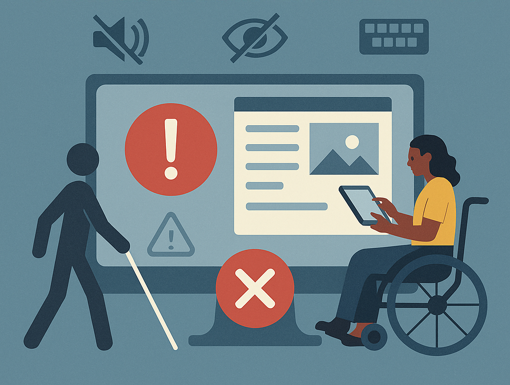 barrierefreiheit-gemeinden.png Bildschirm mit einer Website die in der Barrierefreiheit Mängel aufweist