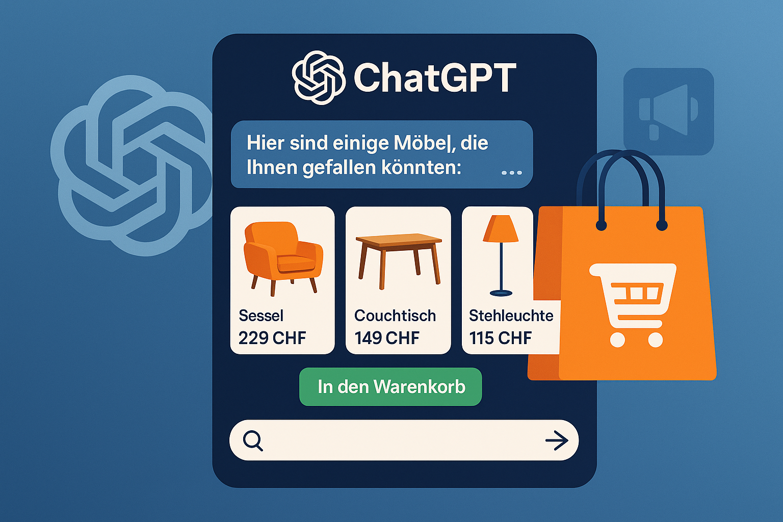 chatgpt-shopping-agenturnews-teserbild.png ChatGPT Chat bei dem Produkte direkt im Chat angezeigten werden und die man direkt dort kaufen kann