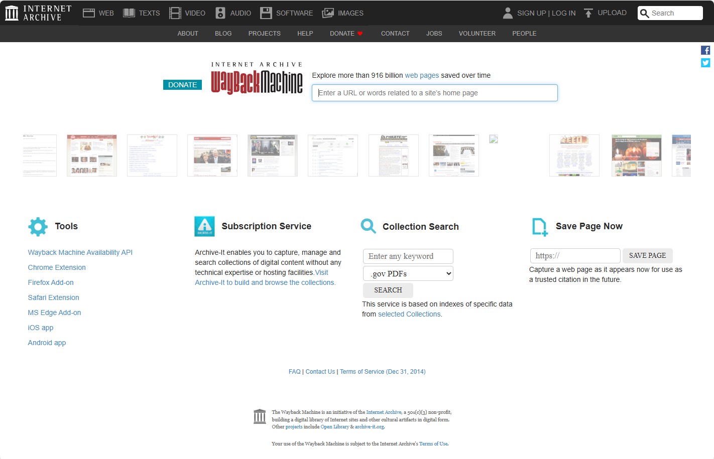 Screenshot der Wayback Machine
