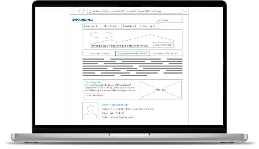 Passende und auf Zielgruppe dynamisch optimierte Landingpage Screenshot zielgruppenspezifische Landingpage, Nussbaum