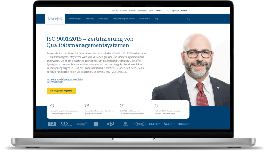 Datenbank-Export mit strukturierten Daten – individuelle Produktdarstellung auf der Website je nach Kategorie. Screenshot Produkteseite, SQS