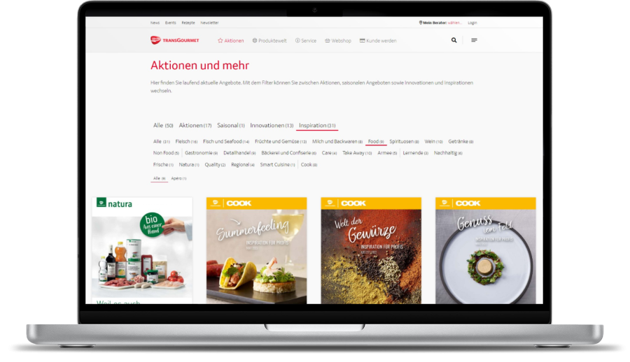 Cook-Aktionen der Transgourmet Screenshot der Transgourmet Website