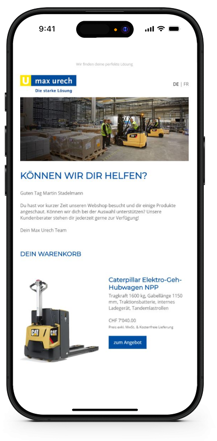Wer kauft, wird erinnert – wer interessiert ist, bekommt Hilfe Screenshot Marketing Automation, Max Urech