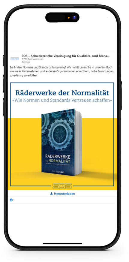 Streuverluste vermeiden und Leads generieren – genau dort, wo Entscheider*innen sind Beispiel einer LinkedIn Ad für die SQS