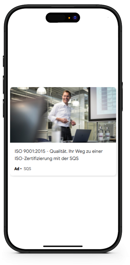 Google Performance Max Kampagne – datengetriebene Optimierung von Creatives, Texten und Zielgruppen in Echtzeit Beispiel Ad Performance Max bei der SQS